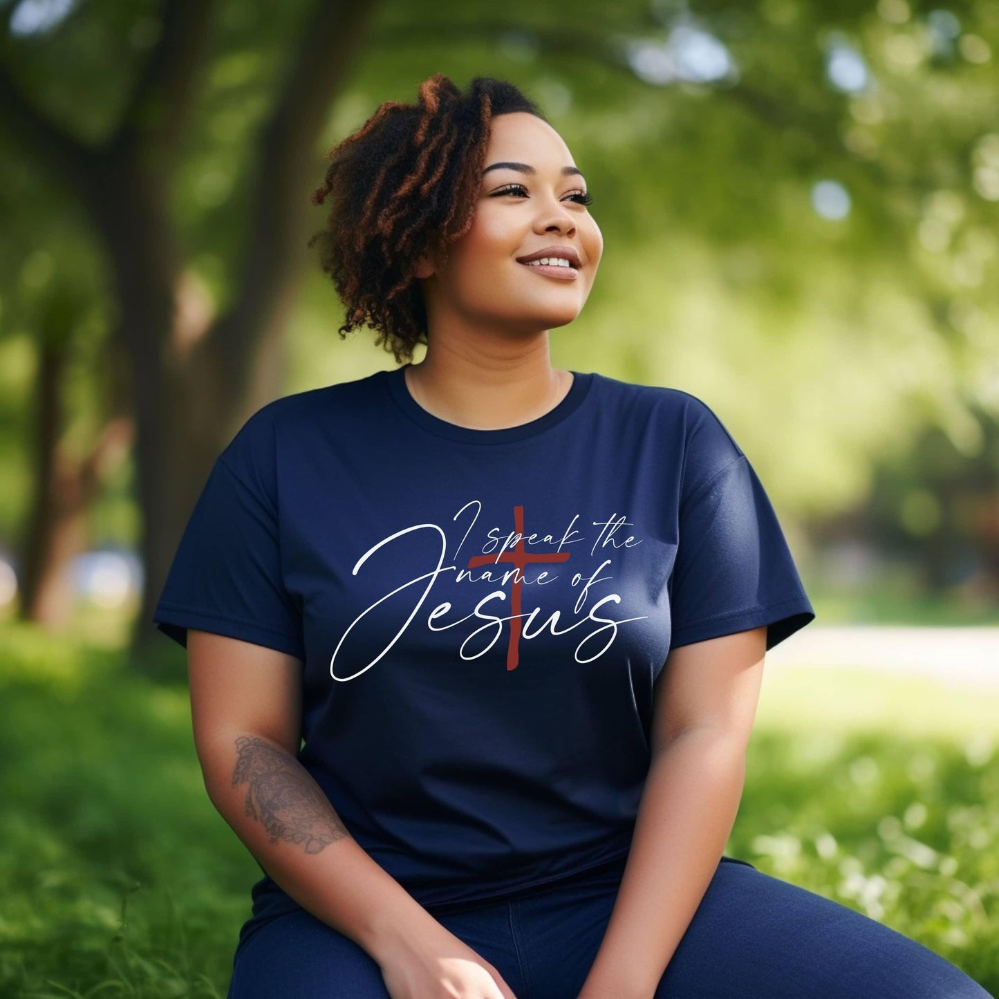 I Speak The Name Of Jesus Women’s Plus Tee - JT Footprint Apparel