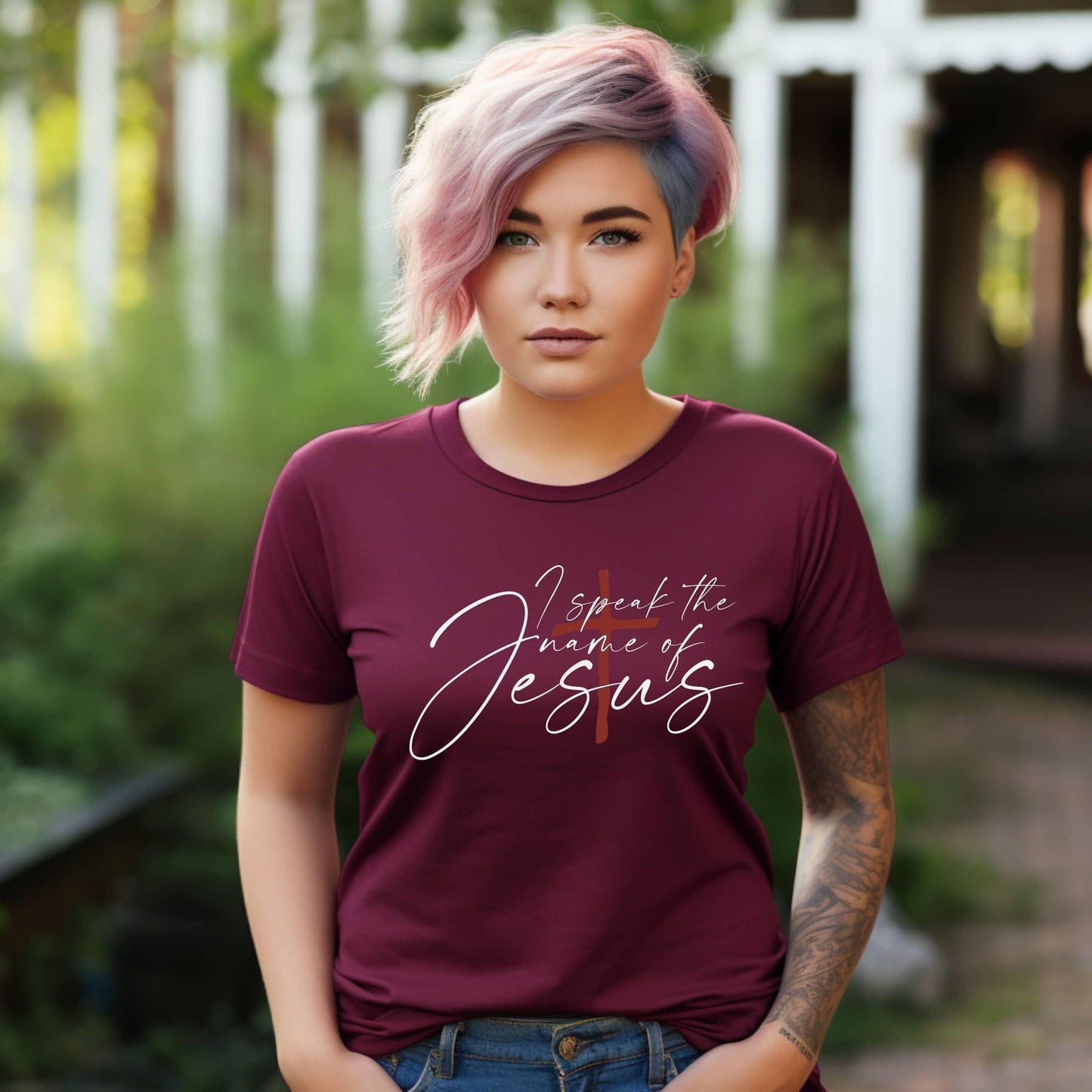 I Speak The Name Of Jesus Women’s Plus Tee - JT Footprint Apparel