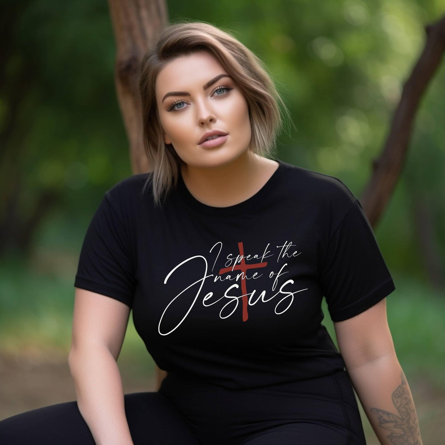 I Speak The Name Of Jesus Women’s Plus Tee - JT Footprint Apparel