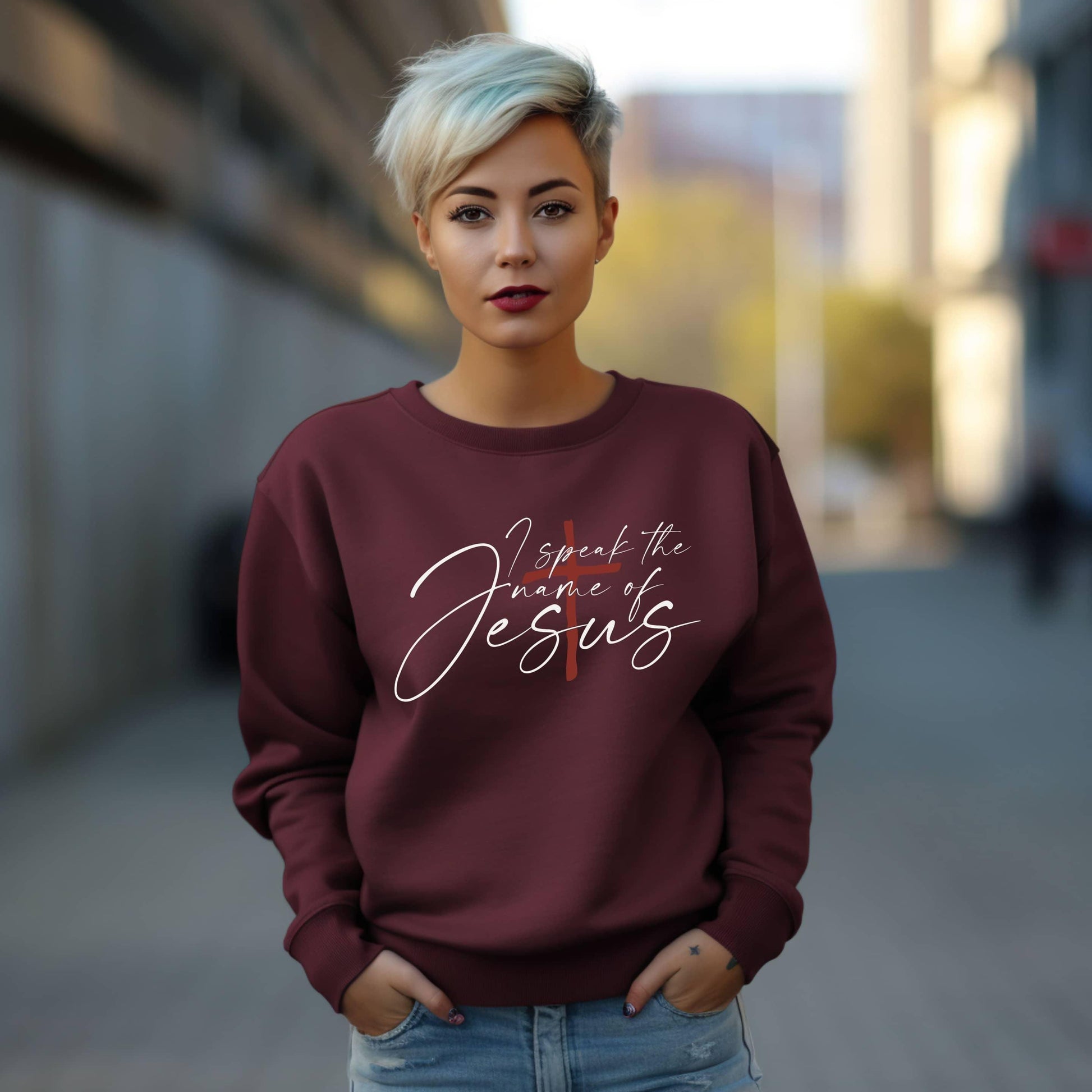 I Speak The Name Of Jesus Women’s Sweatshirt - JT Footprint Apparel