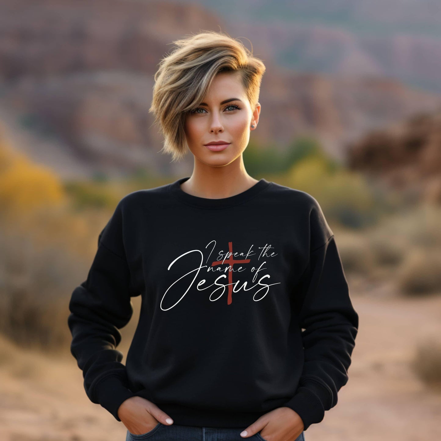 I Speak The Name Of Jesus Women’s Sweatshirt - JT Footprint Apparel