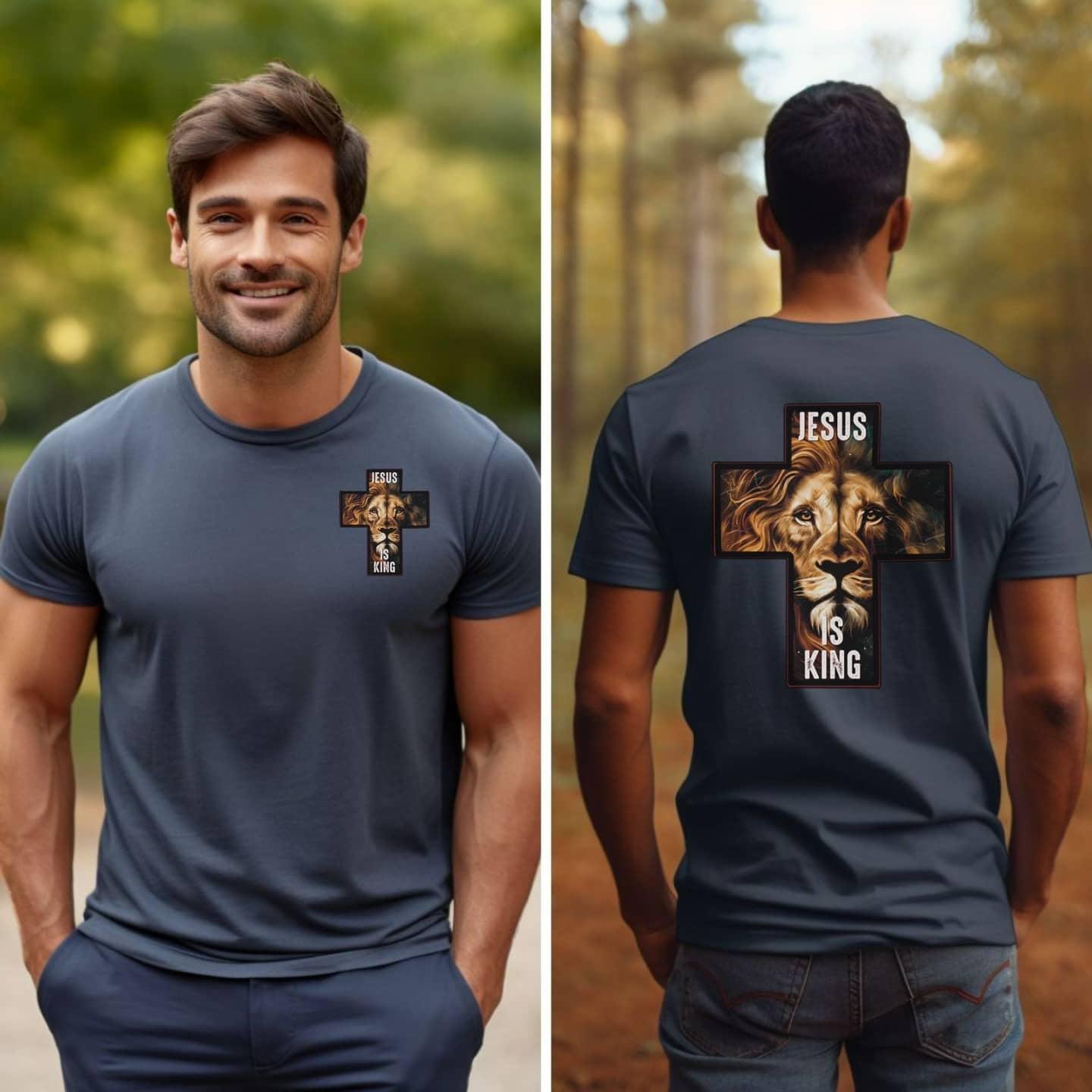 Jesus Is King Lion Of Judah Cross Men’s T-Shirt - JT Footprint Apparel