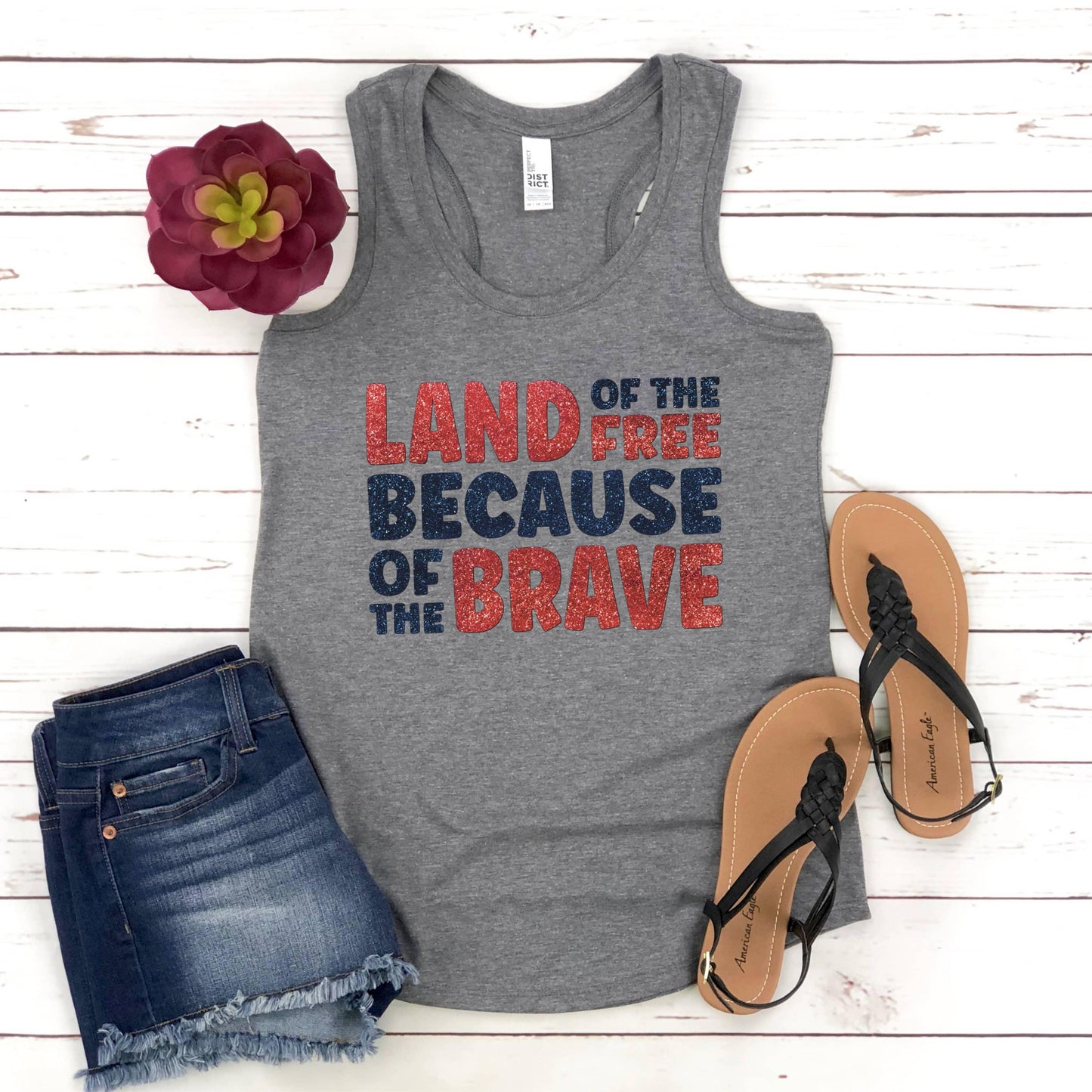 Land Of The Free Because Of The Brave Women’s Triblend Racerback Plus Tank - JT Footprint Apparel