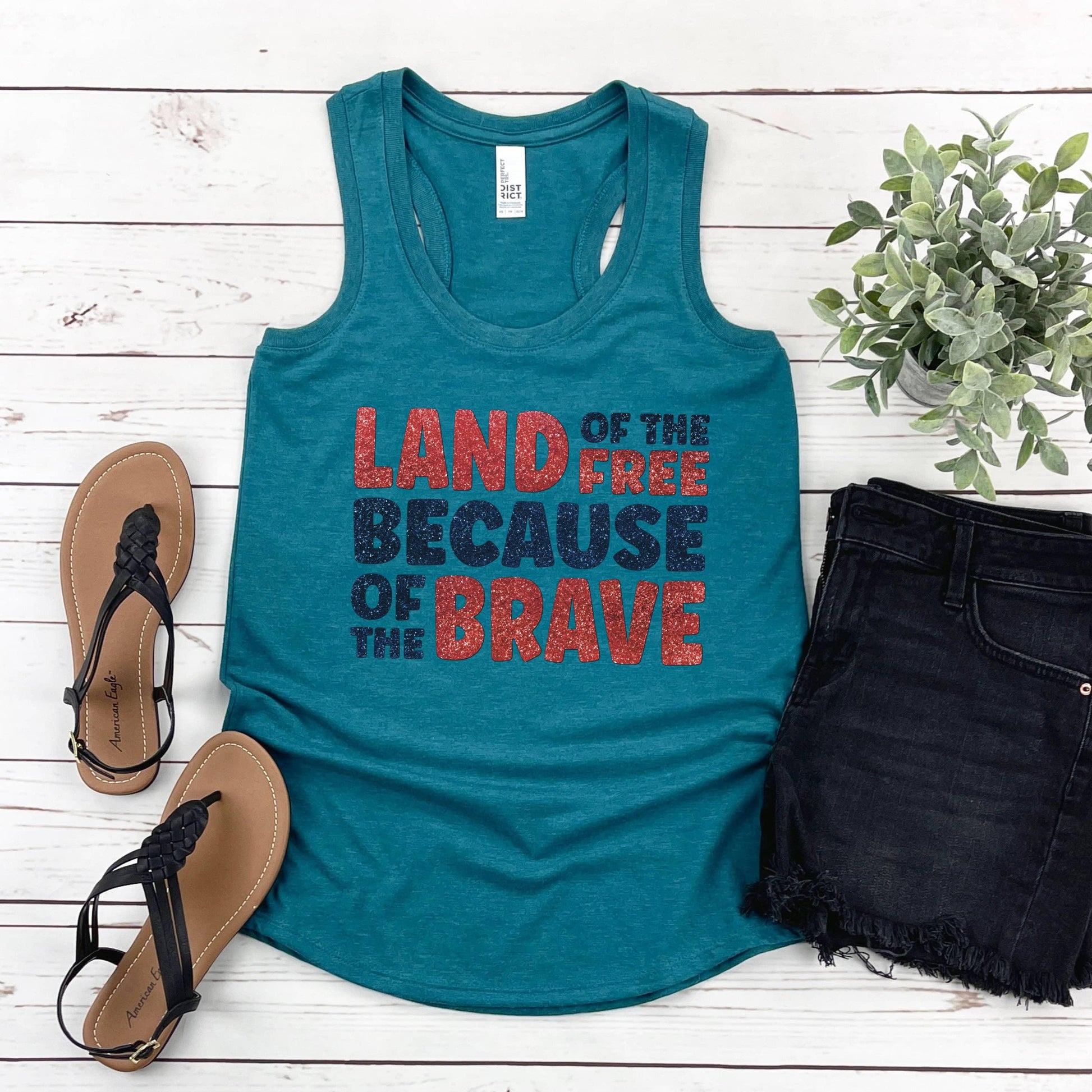 Land Of The Free Because Of The Brave Women’s Triblend Racerback Plus Tank - JT Footprint Apparel