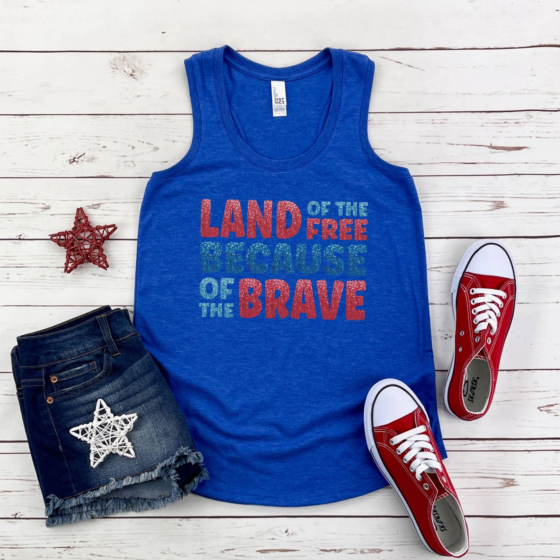 Land Of The Free Because Of The Brave Women’s Triblend Racerback Plus Tank - JT Footprint Apparel