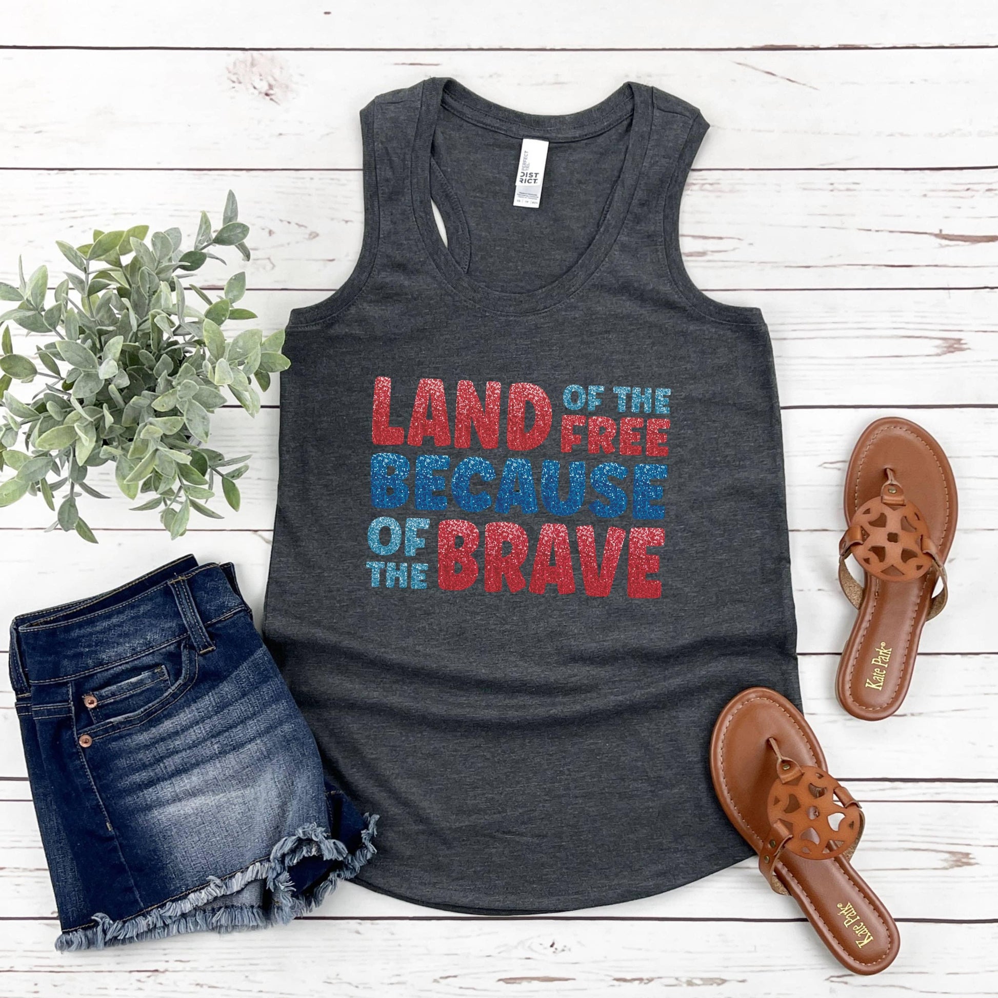 Land Of The Free Because Of The Brave Women’s Triblend Racerback Plus Tank - JT Footprint Apparel