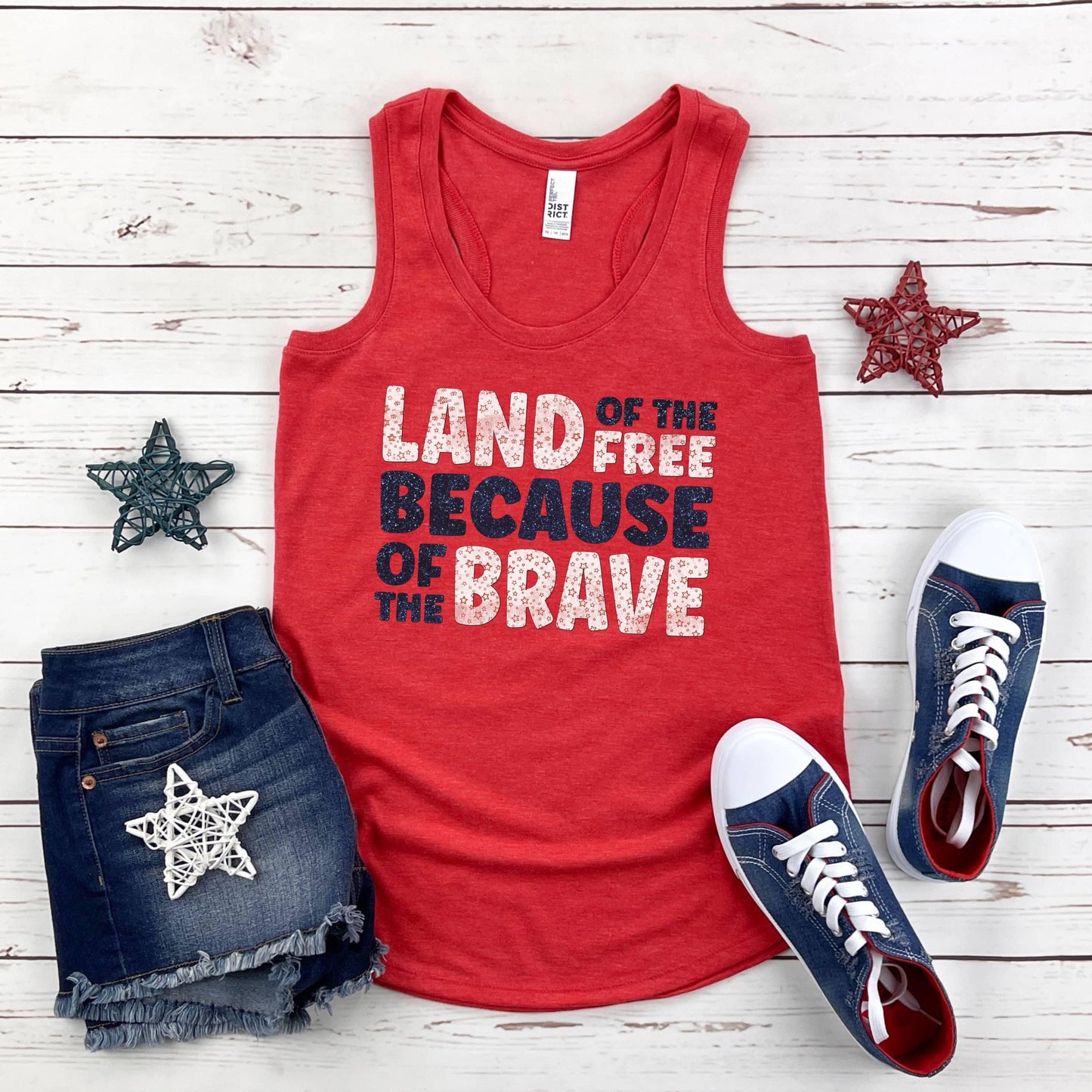 Land Of The Free Because Of The Brave Women’s Triblend Racerback Plus Tank - JT Footprint Apparel