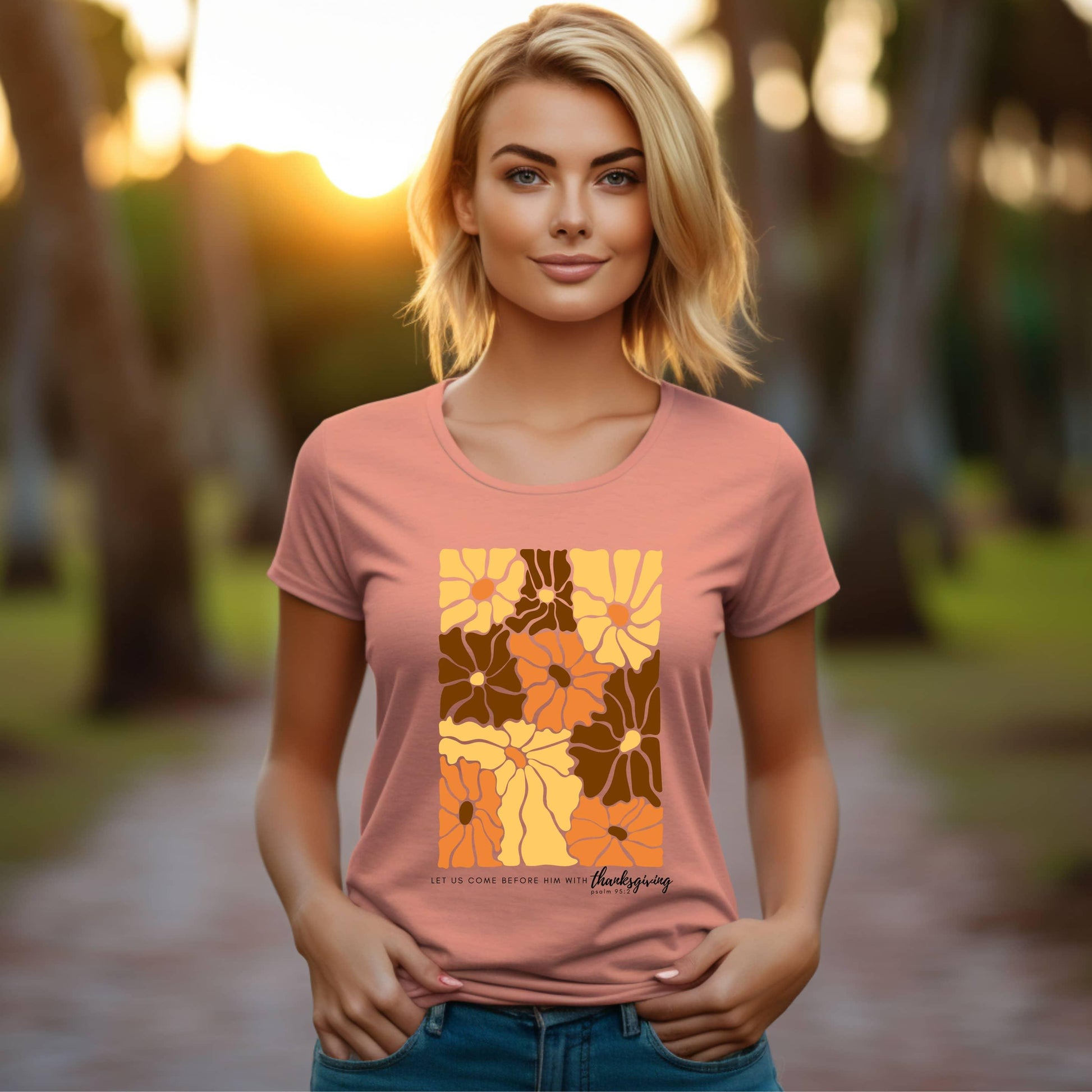 Let Us Come Before Him With Thanksgiving Woman’s Christian Tee - JT Footprint Apparel