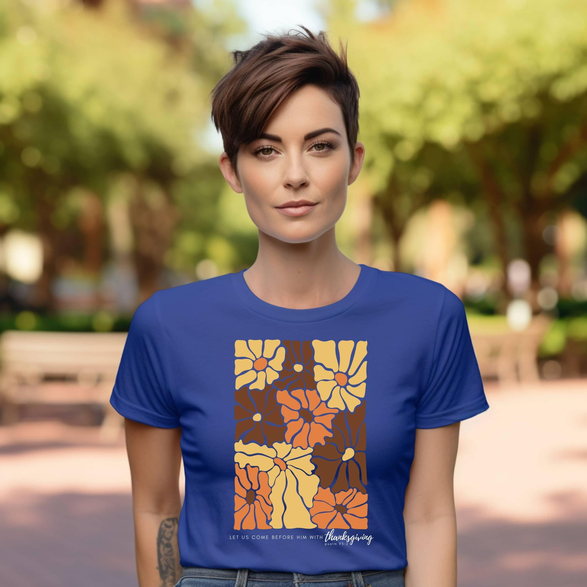 Let Us Come Before Him With Thanksgiving Woman’s Christian Tee - JT Footprint Apparel