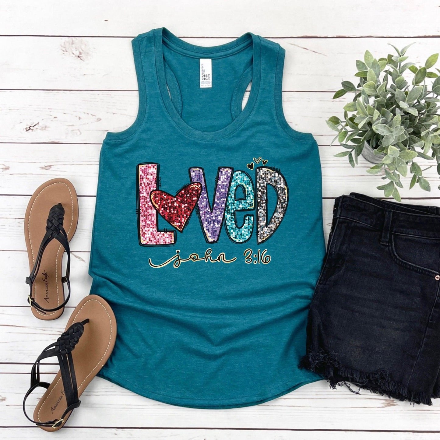 Loved John 3:16 Women’s Triblend Racerback Plus Tank - JT Footprint Apparel