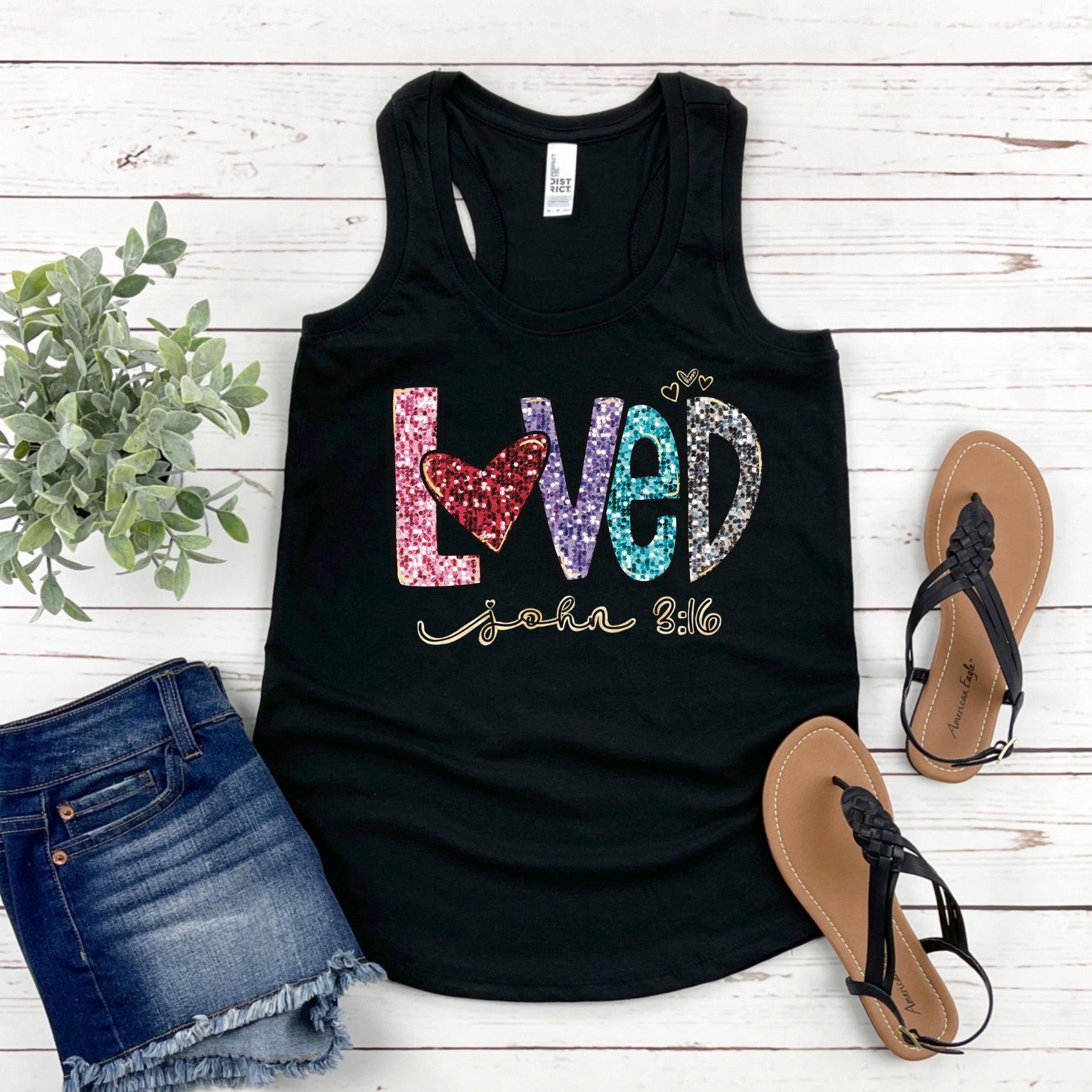 Loved John 3:16 Women’s Triblend Racerback Plus Tank - JT Footprint Apparel