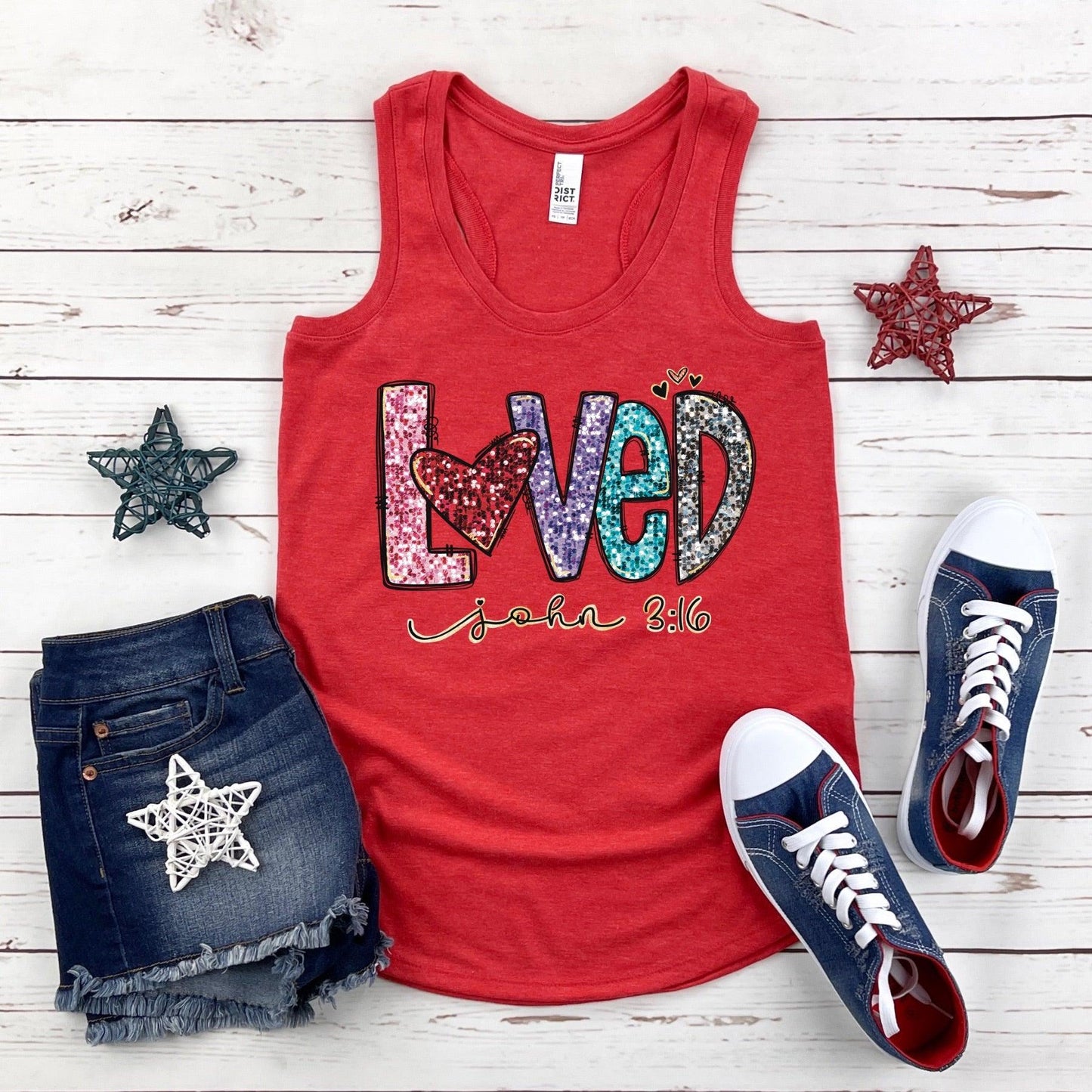 Loved John 3:16 Women’s Triblend Racerback Tank - JT Footprint Apparel