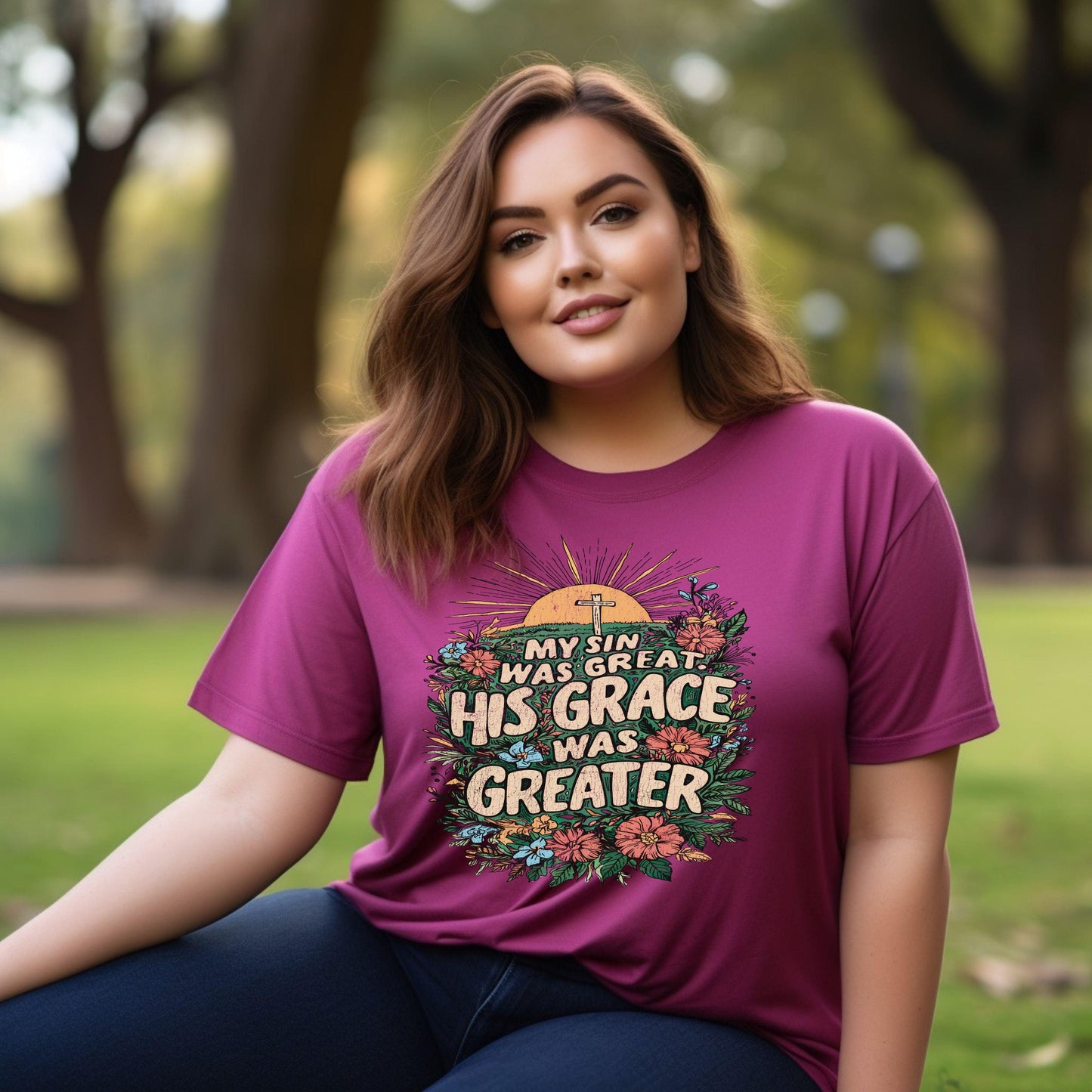 My Sin Was Great But His Grace Was Greater Women’s Plus Tee - JT Footprint Apparel