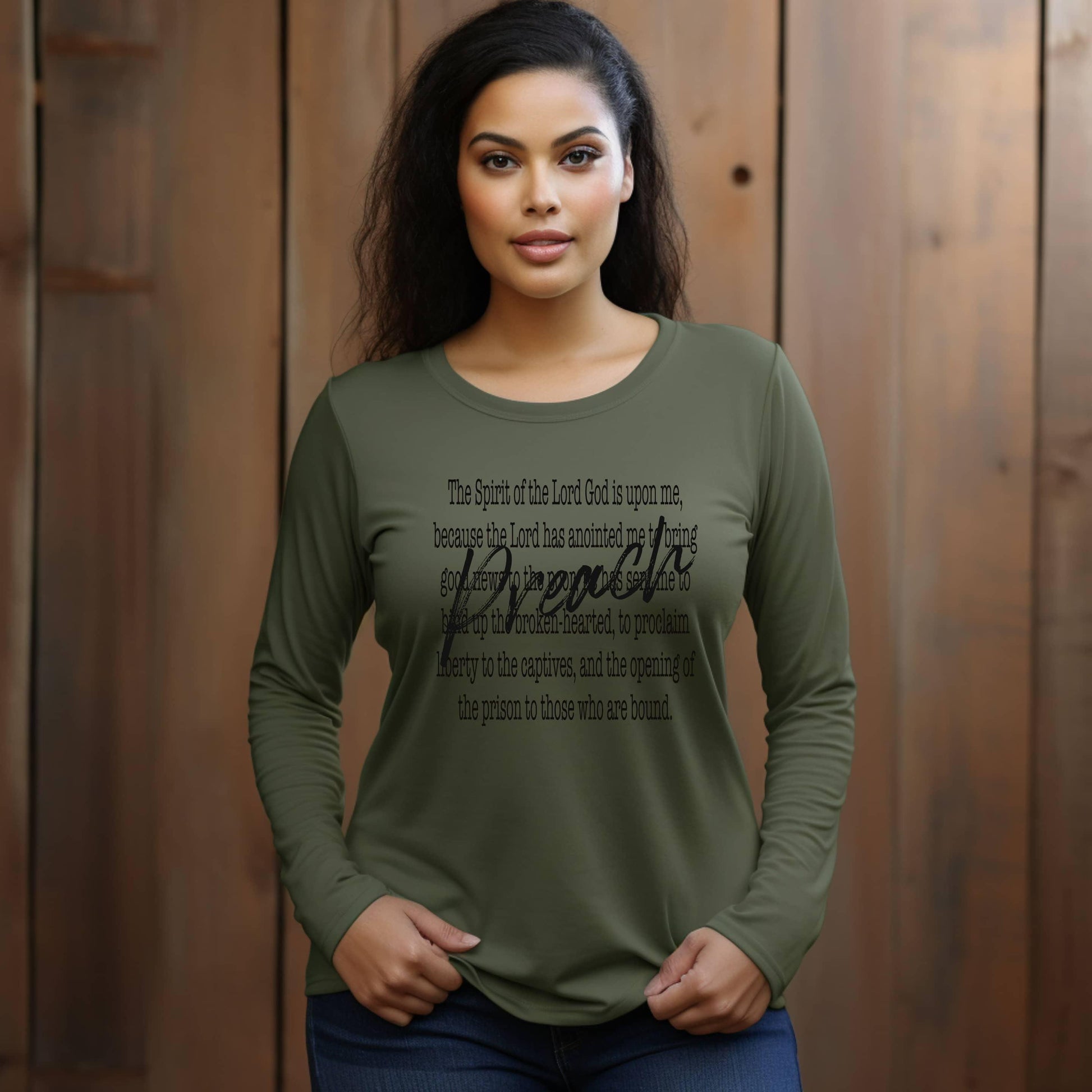 Preach The Spirit Of The Lord Is Upon Me Women’s Plus Long Sleeve Tee - JT Footprint Apparel