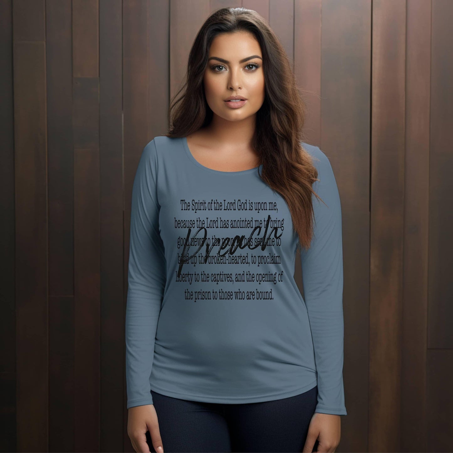 Preach The Spirit Of The Lord Is Upon Me Women’s Plus Long Sleeve Tee - JT Footprint Apparel