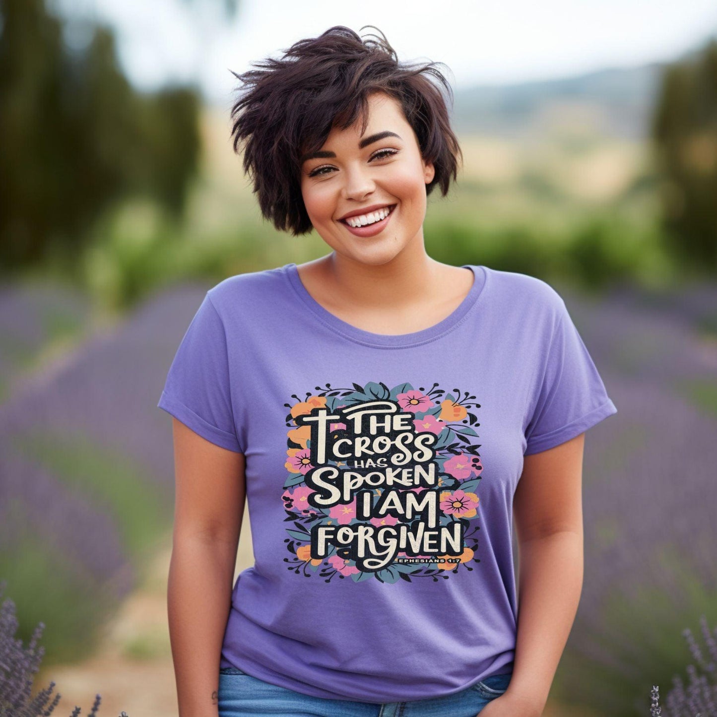 The Cross Has Spoken I Am Forgiven Women’s Plus Short Sleeve - JT Footprint Apparel