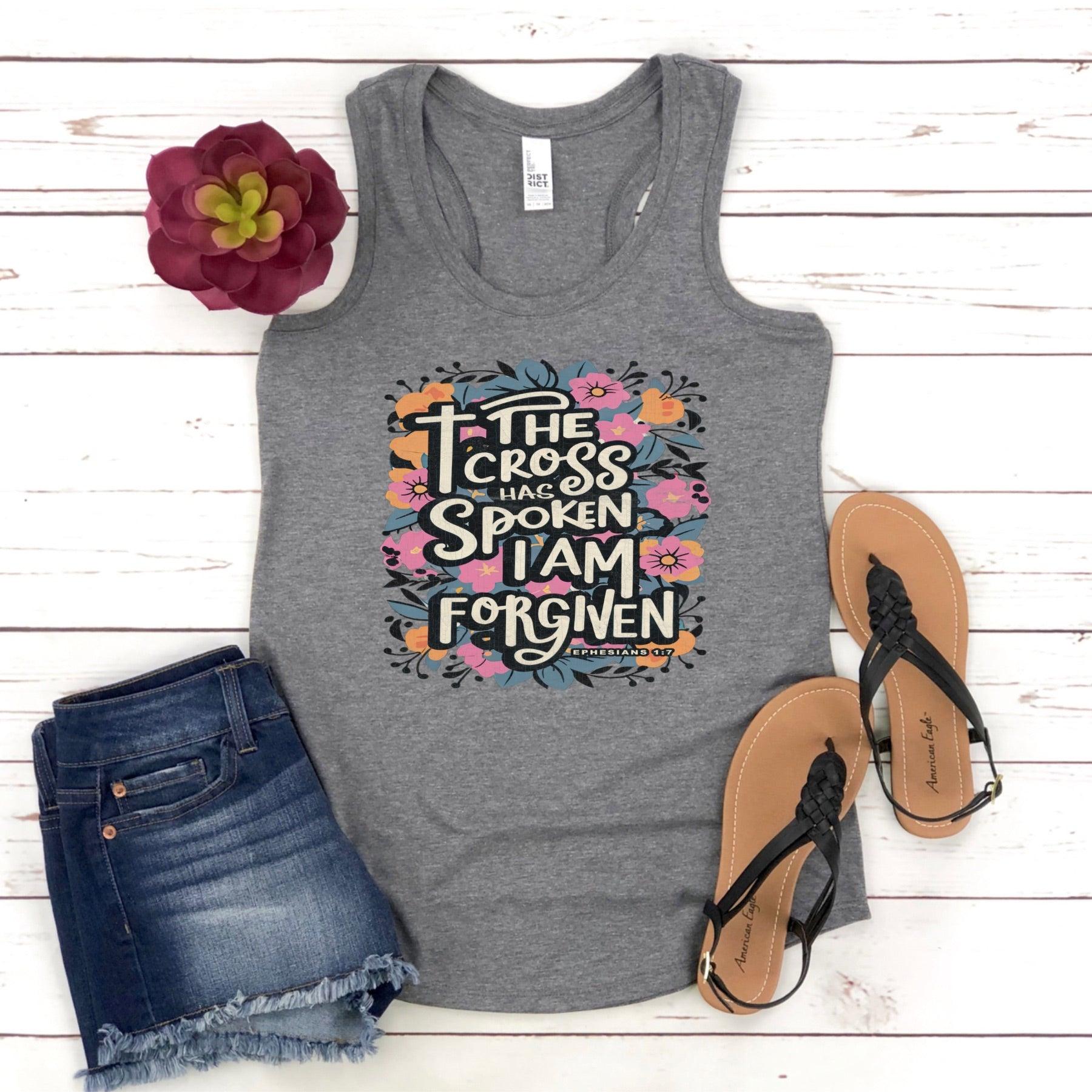 The Cross Has Spoken I Am Forgiven Women’s Triblend Racerback Tank - JT Footprint Apparel