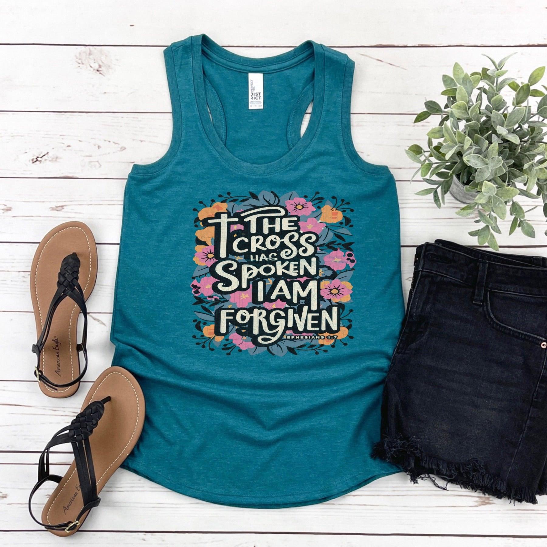 The Cross Has Spoken I Am Forgiven Women’s Triblend Racerback Tank - JT Footprint Apparel