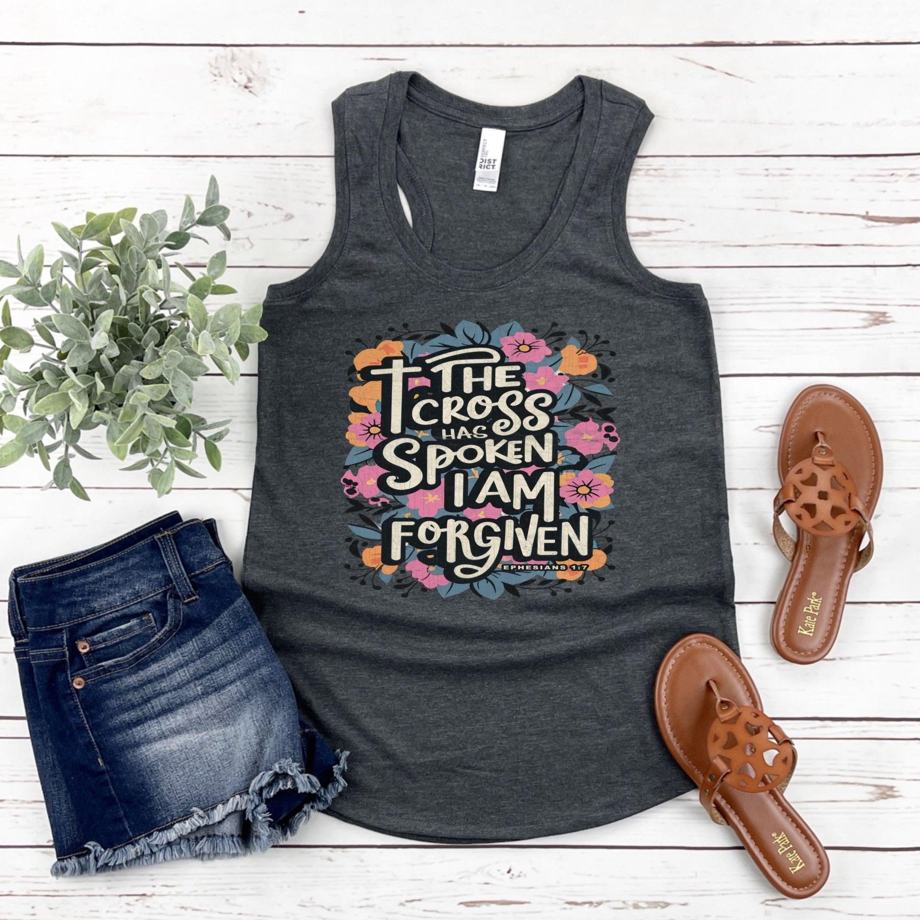 The Cross Has Spoken I Am Forgiven Women’s Triblend Racerback Tank - JT Footprint Apparel